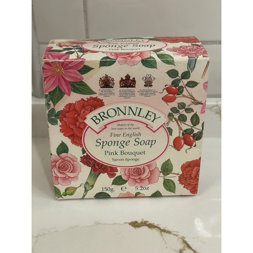 Vintage Bronnley Pink Bouquet Sponge Bar Soap Floral Rope English 5.2‎ oz/150 g